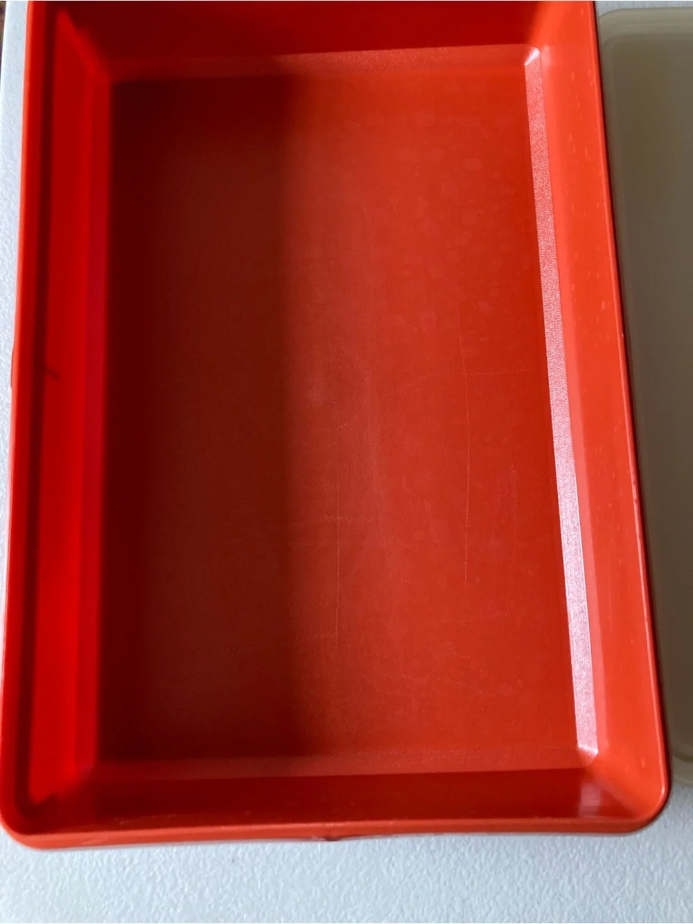 Vintage Tupperware Orange/White Rectangular Plastic Snap Lid Storage Container